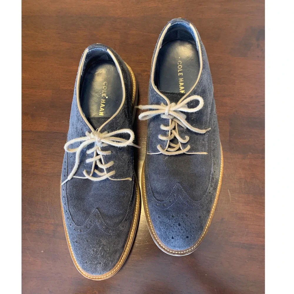 Cole‎ Haan Mens Grand Evolution Navy Blue Suede Wingtip Oxford Shoes  9.5 M